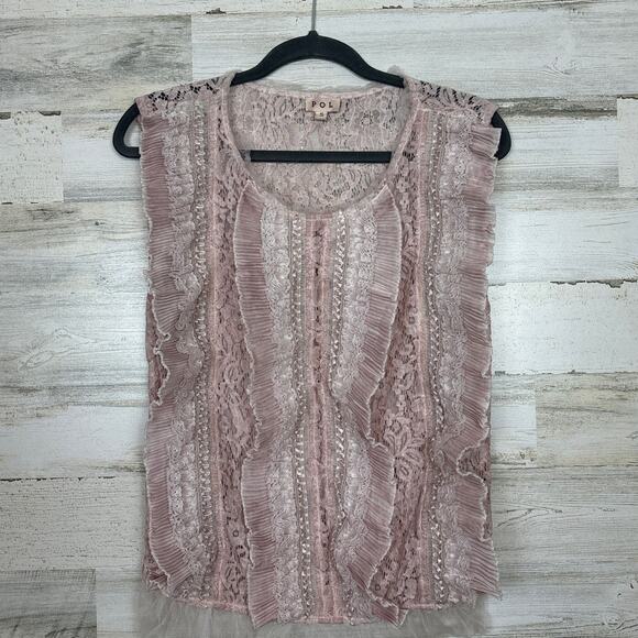 POL womens small light pink lace sleeveless top blouse new cotton lightweight - Picture 1 of 4